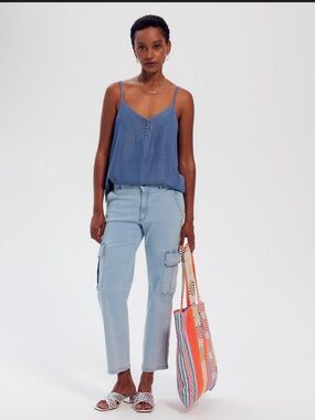 Women's Denim Spaghetti-Strap Tank Top - V-Neck Casual Cami